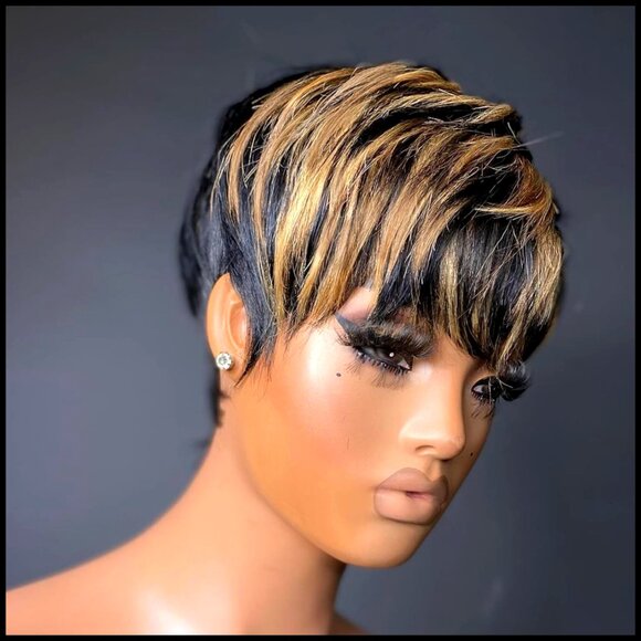 Short Pixie Cut Wig Human Hair Glueless Machine Made Wear and Go